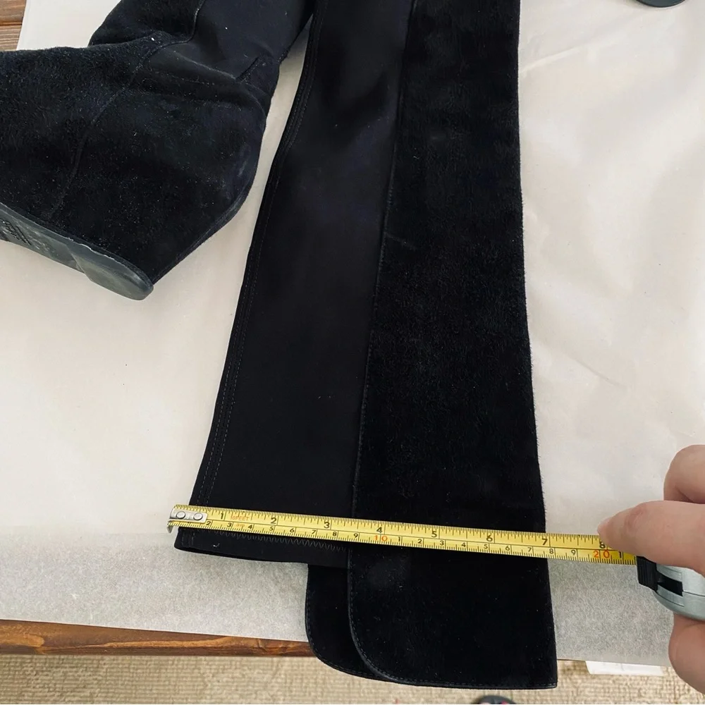 Stuart Weitzman Luxury Classic Black Suede Leather & Neoprene Stretch Calf Boots